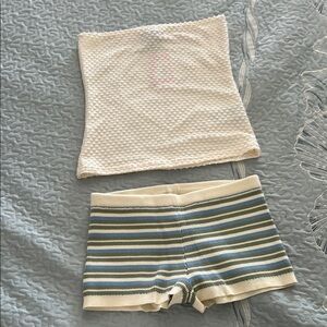 NWT Edikted Cream and Blue Striped Women's Shorts Set. Size M